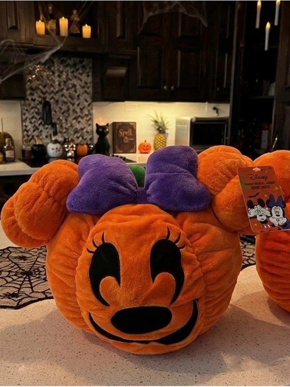Disney Orange Plush Pumpkin Headband with Purple Bow Accent Pillows